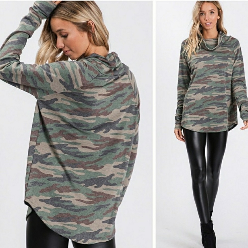 LAST ONE!! Camouflage Cowl Neck Tunic - Picture 2 of 5